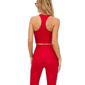 Beach Riot Ayla/Ruby Workout Set Vibrant Pink Ribbed Racerback Tank & Legging S